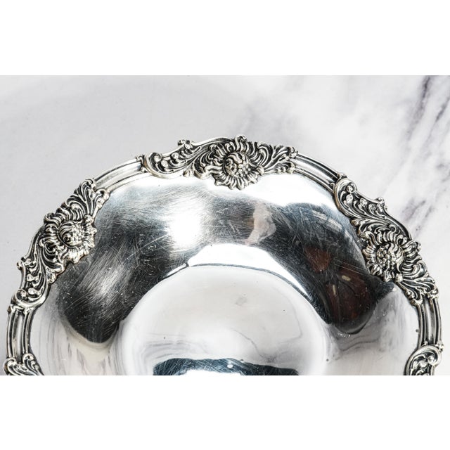 1910s Elegant Sterling Silver Antique Tazza Pedestal Centerpiece Bowl Floral Repoussé Pattern Traditional Home Decor For Sale - Image 5 of 12