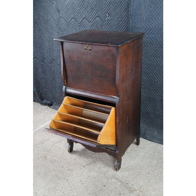 Antique Edwardian Mahogany Drop Front Secretary Filing Cabinet Console For Sale - Image 10 of 11