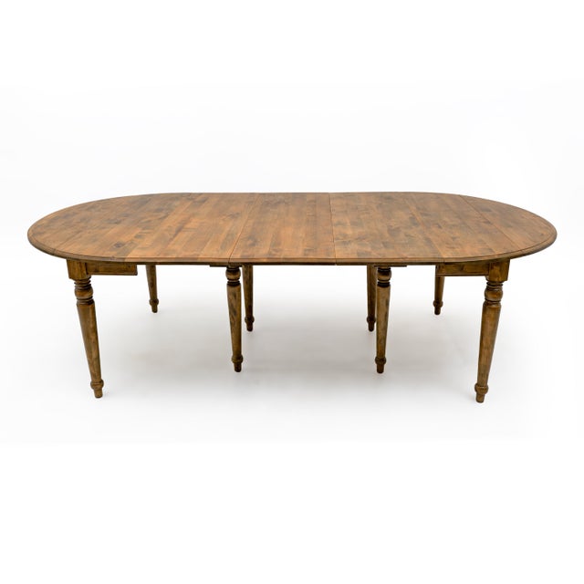 Antique Tuscan Elm Extendable Round Dining Table with Five Leaves, 1900 For Sale - Image 4 of 15