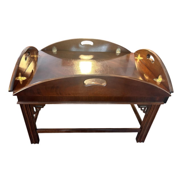 Vintage Lane Butler Tray Table in Walnut With Folding Hinged Sides For Sale