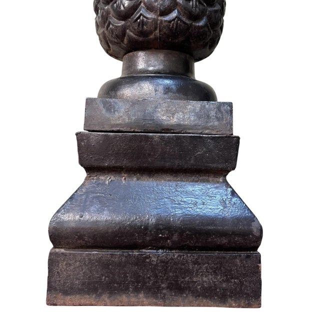 Early 20th Century Early 20th Century Pair of 34" Large Black Cast Iron Pineapple Architectural Finials Outdoor Statues For Sale - Image 5 of 10