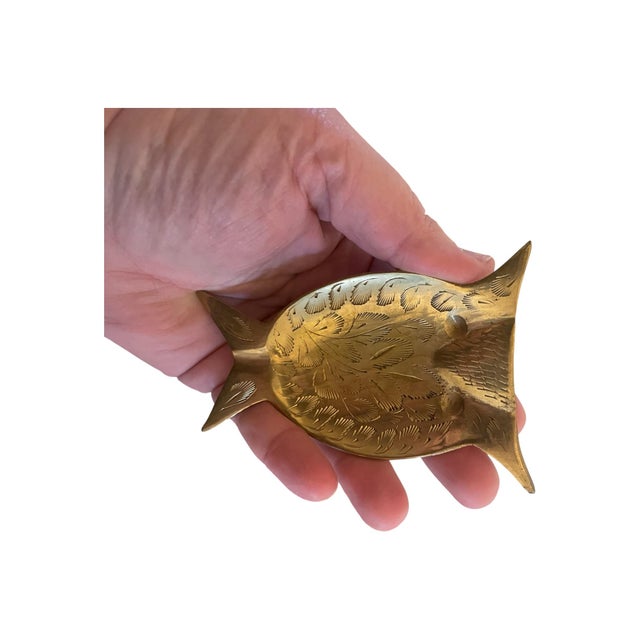 Mid 20th Century Pair of Vintage Midcentury Owl Etched Brass Trinket/Ring Dish For Sale - Image 5 of 6