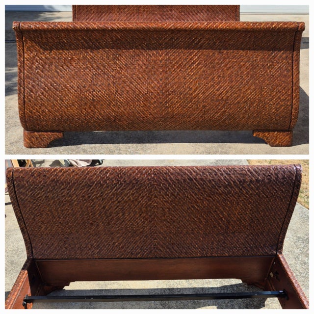 Late 20th Century British Colonial Style Wicker Sleigh Bed Frame - Queen Size For Sale In Washington DC - Image 6 of 10