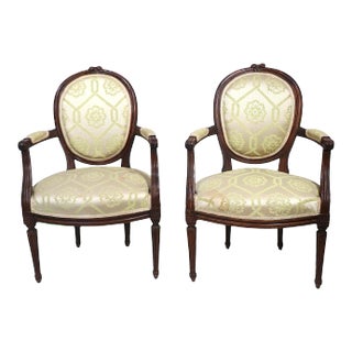 Pr. French Lous XVI Style Fauteuil Side Chairs For Sale