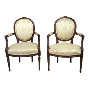Pr. French Lous XVI Style Fauteuil Side Chairs