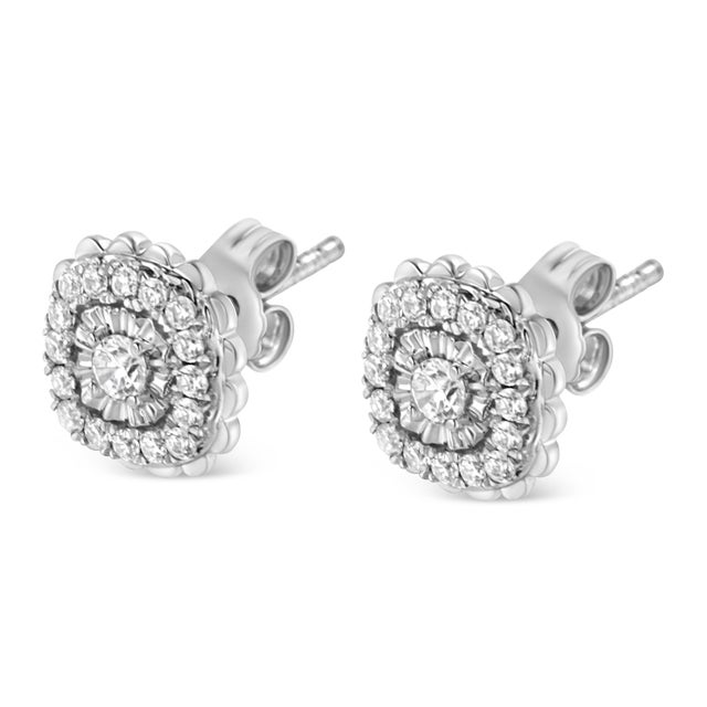 .925 Sterling Silver 1/2 Cttw Round-Cut Diamond Halo Cluster Stud Earring (I-J Color, I2-I3 Clarity) For Sale - Image 4 of 7
