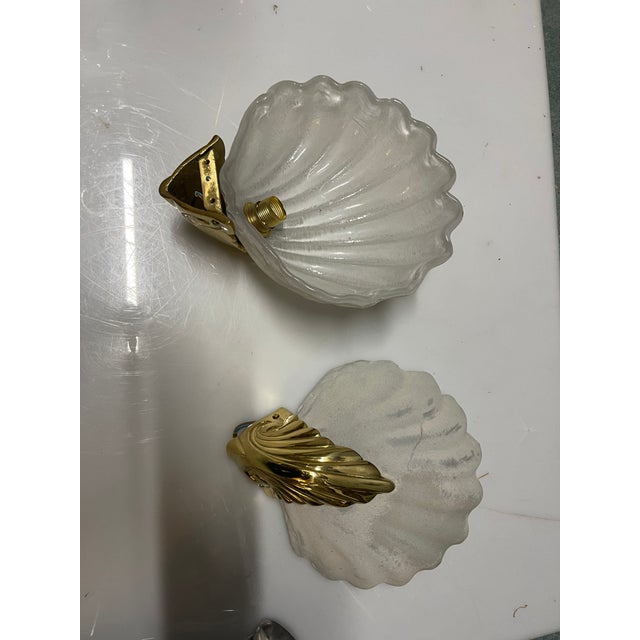 Italian Murano Frosted Glass Shell Sconces, 1960s, Set of 2 For Sale - Image 6 of 10