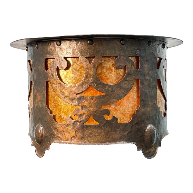 1910s Arts and Crafts Mission Style Flush Mount With Mica Panels For Sale