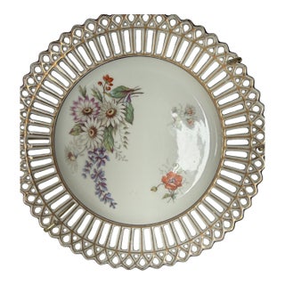 Antique Bavarian Reticulated Porcelain Floral Cabinet Plate For Sale