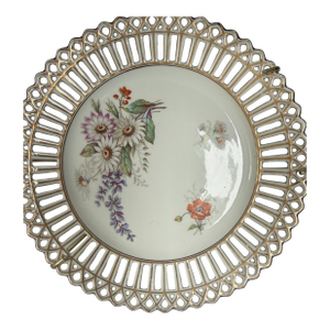 Antique Bavarian Reticulated Porcelain Floral Cabinet Plate