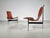 Rare lounge versions of the 3LC chairs, better known as T-chairs. Chrome-plated and enameled steel with original cognac...