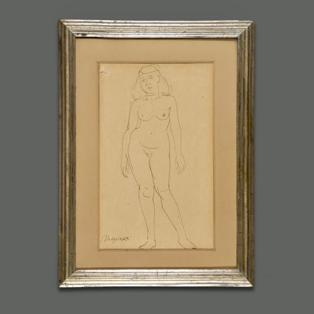 1930s Early 20th Century Italian Signed Nude Drawing For Sale - Image 5 of 5