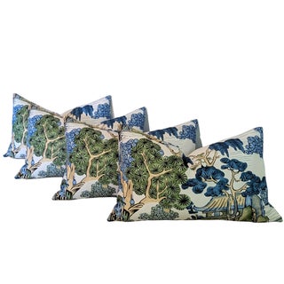 Custom - Thibaut Asian Scenic Blue & Green Lumbar Pillows For Sale