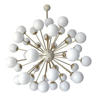 21st Century Nova Polished Brass Glossy White Murano Sputnik Chandelier by Fabio LTD For Sale