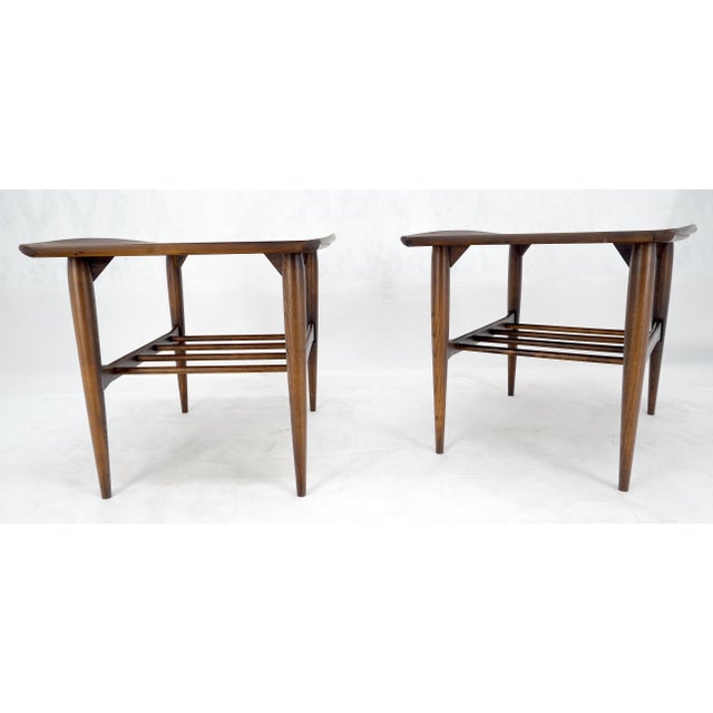 Brown Pair Walnut Curved Rolled Edges Magazine Rack Shelf End Side Tables Stands For Sale - Image 8 of 10