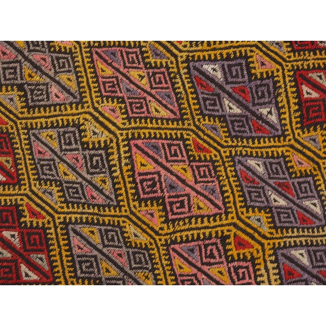 Textile 1970s Vintage Handmade Wool Cotton Turkish Yellow Gold Runner Rug For Sale - Image 7 of 11