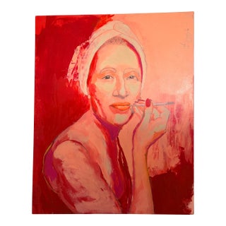 Late 20th Century Contemporary Portrait Lady in Red Acrylic on Wood For Sale
