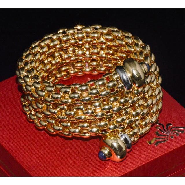 Gold Late 20th Century Italian Fope Flex’it Blue Sapphire Woven Triple Wrap Bangle Bracelet in 18k Yellow & White Gold For Sale - Image 8 of 15