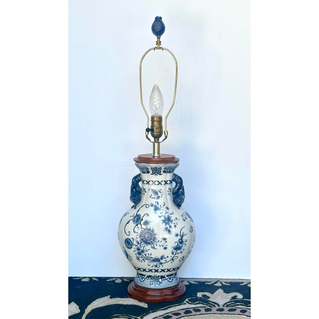Chinoiserie Vintage Blue and White Chinoiserie Pomegranate Lamp For Sale - Image 3 of 12