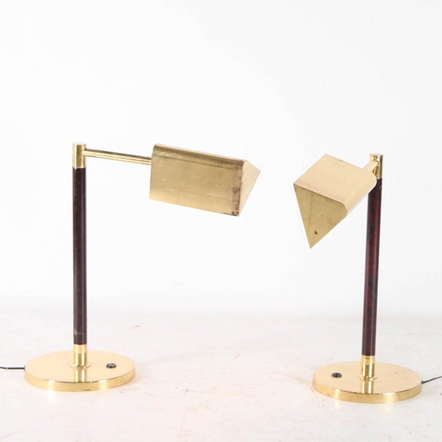 Mid-Century Brass and Wood Lamp, 1980s For Sale - Image 4 of 11