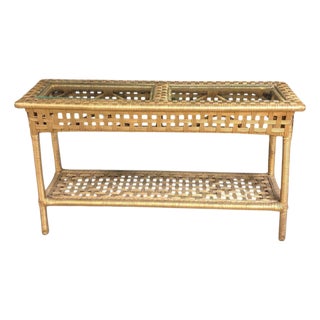 Vintage Rattan Two Tier Console Table / Wicker Sofa Table For Sale