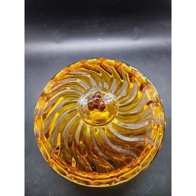 Mid-Century Modern Vintage Amber Glass Nadir Figueiredo Swirl Lidded Candy Dish For Sale - Image 3 of 5
