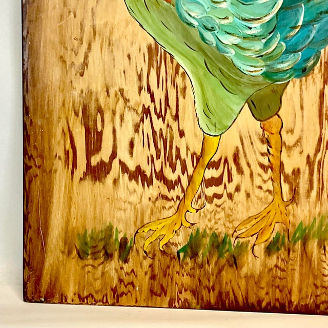 1970s Mid-Century Farmhouse Chic Original Acrylic Painting, Chicken on Pine Wood For Sale - Image 4 of 14