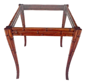 Very Fine Carved Oak Faux Bamboo Glass Top Tapered Sabre Leg End Side Table