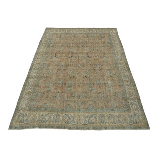 Tabriz Rug 9’10” X 12’7” Pink Wool Vintage Distressed Hand-Knotted Carpet For Sale