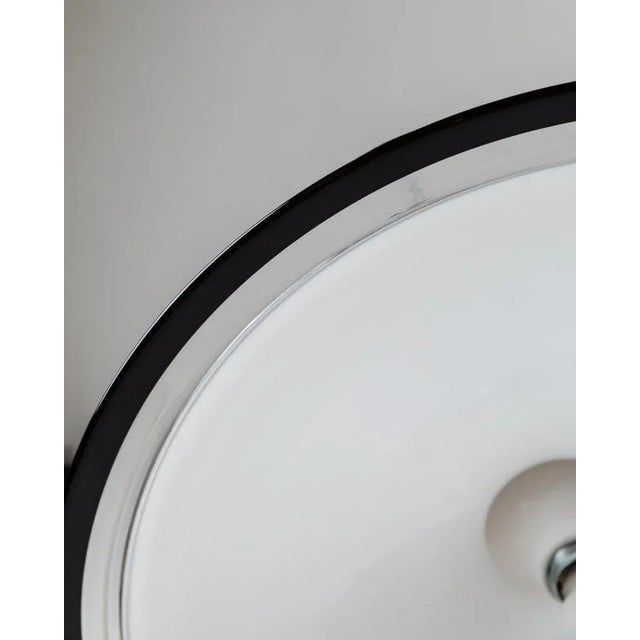 Large Vintage Ceiling Light in White Murano Glass with Black Rim and Stainless Steel, Italy, 1970s For Sale - Image 10 of 11