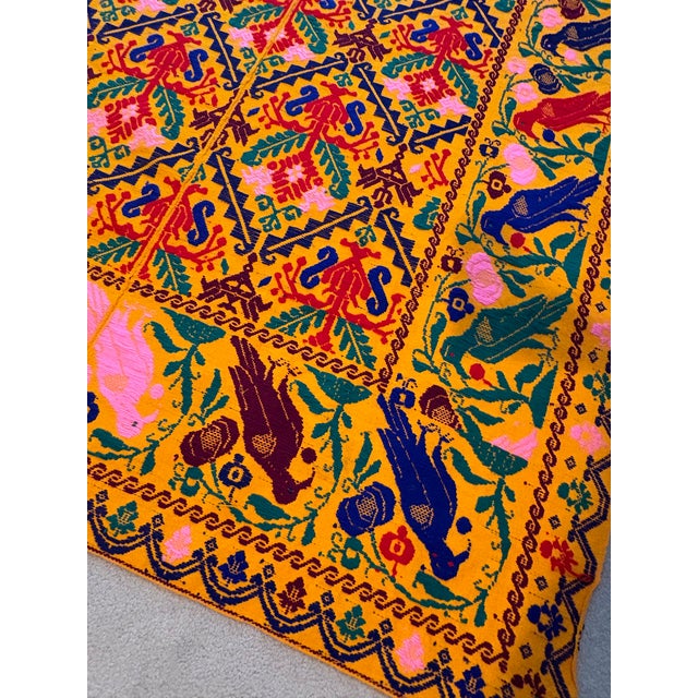 Tangerine Large Tangerine Hand-Knotted Embroidered Bird Throw/Spread For Sale - Image 8 of 8