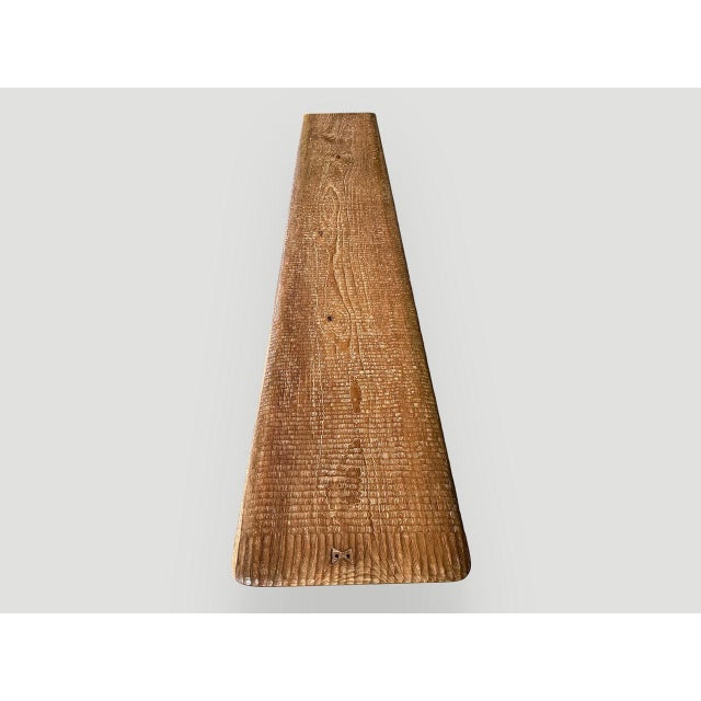 Andrianna Shamaris Impressive Minimalist Carved Long Teak Wood Bench For Sale - Image 11 of 18