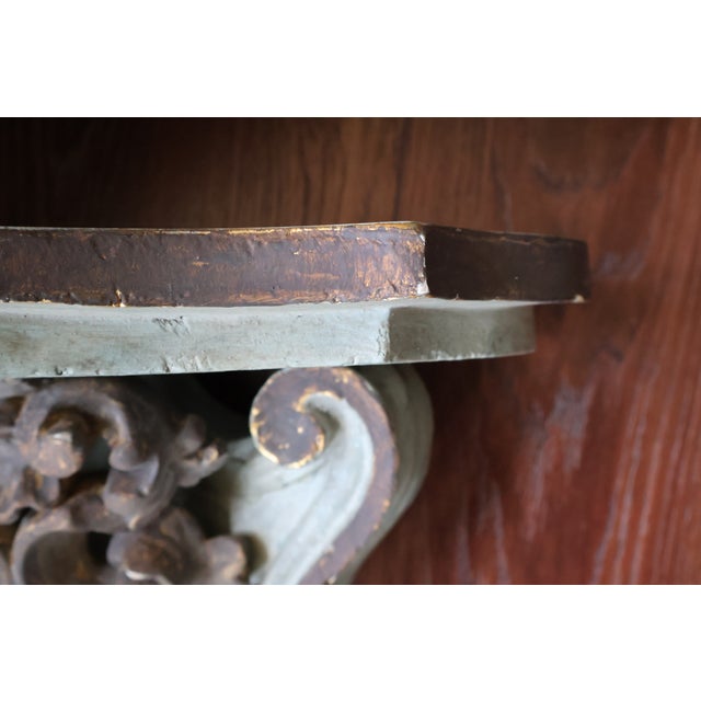 Large Vintage Italian-Style Gilded Celadon Rococo Wall Brackets—A Pair For Sale - Image 14 of 18