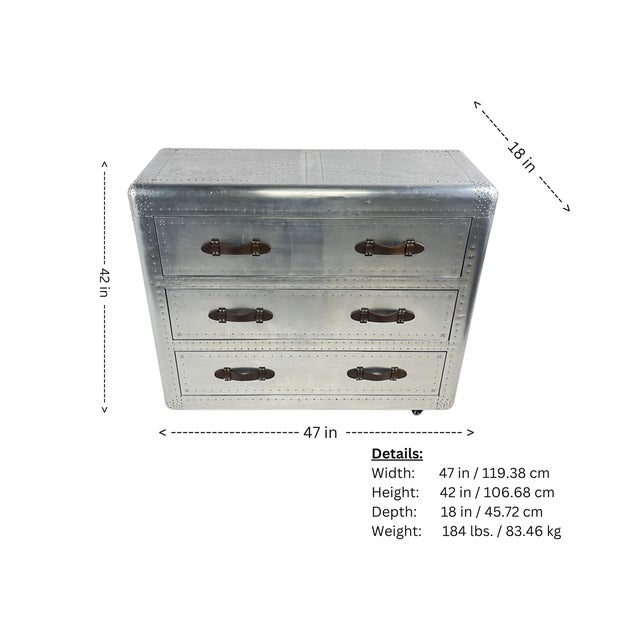 Silver Mid 20th Century Aviator Steel Three (3) Drawers Chest For Sale - Image 8 of 8