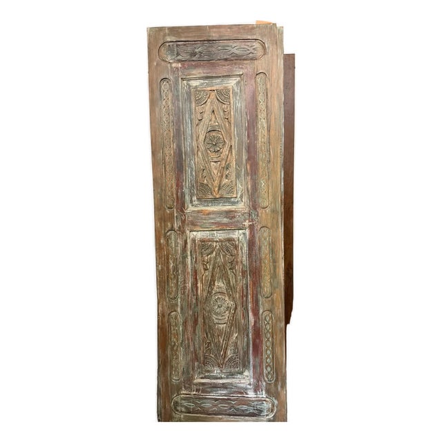 Vintage Hand-Carved Door | Rustic Reclaimed Wood, Modern Farmhouse Accent 96x30.5 For Sale