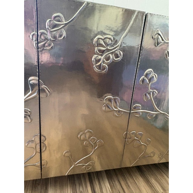 1980s Bernhardt Interiors "Fleur" Credenza in German Silver & Reclaimed Teak For Sale - Image 9 of 18