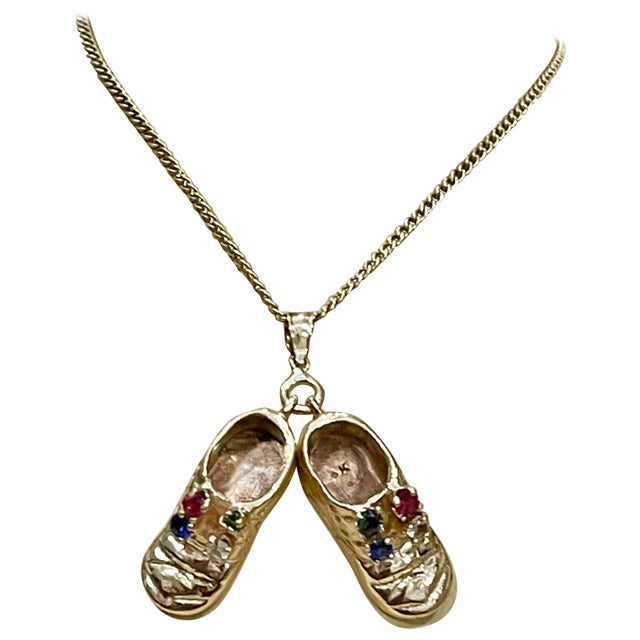 Pair of Shoe Charms with Precious Stone Pendant Necklace and Yellow Gold Chain For Sale - Image 15 of 18