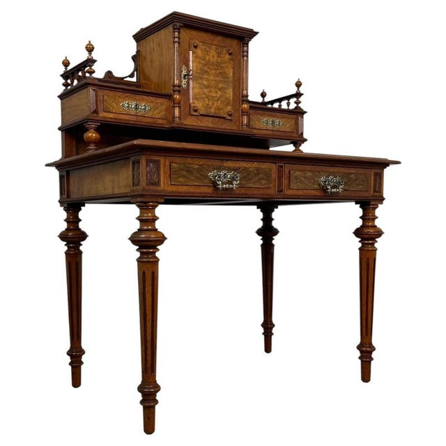 19th Century French Walnut Writing Table For Sale - Image 4 of 13