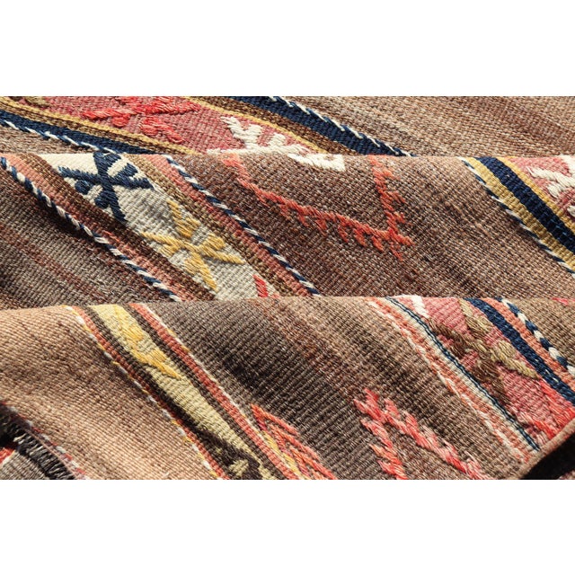 Geometric Stripe Design Turkish Vintage Kilim Rug in Warm Earth Tones For Sale - Image 12 of 12