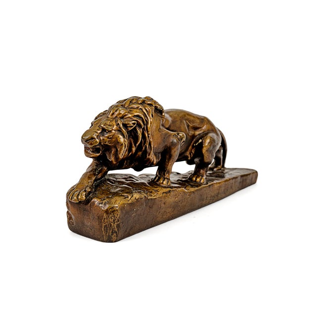 Realism Rare Vintage Bronze-Clad "Lion À L'affût" (Stalking Lion) Statue in the Style of Isidore Jules Bonheur For Sale - Image 3 of 10