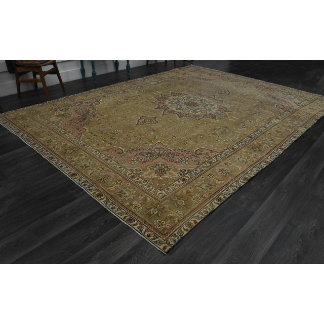 1970s Vintage Persian Handmade Wool Cotton Green Area Rug For Sale In San Francisco - Image 6 of 11