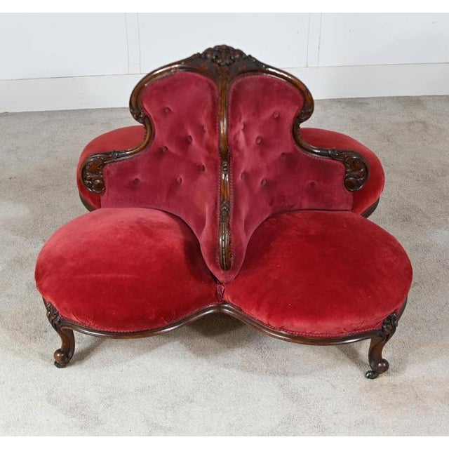 Victorian Conversation Seat Settee Couch Tete-a-Tete in Mahogany, 1860 For Sale - Image 6 of 8
