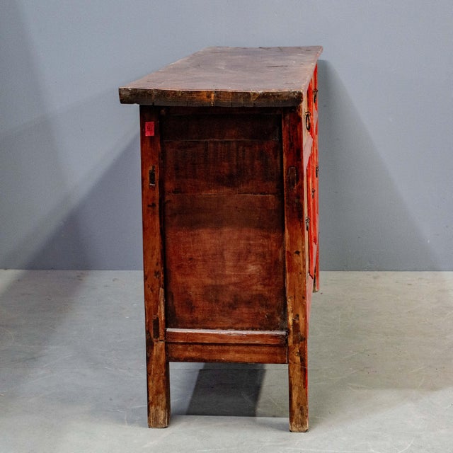 Wood Antique Chinese Red & Yellow Painted Country Sideboard For Sale - Image 7 of 10