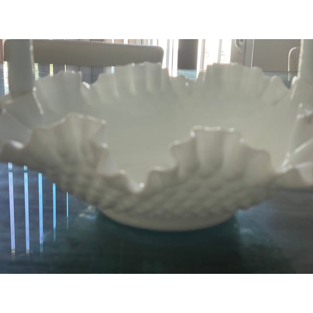 Gorgeous Antque Milk Glass Hobnail Basket / Vase /Planter With Handle For Sale - Image 4 of 4
