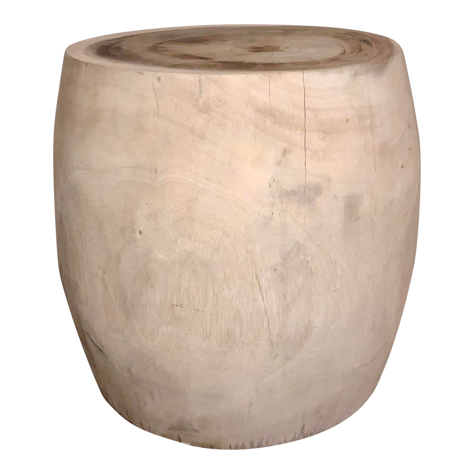 Organic Modern Solid Carved Wood Drum Accent Table Chairish