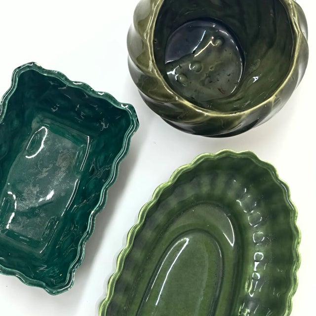 Mid-Century Mixed Greens Textured Planter Curation - Group of 3 For Sale - Image 11 of 12