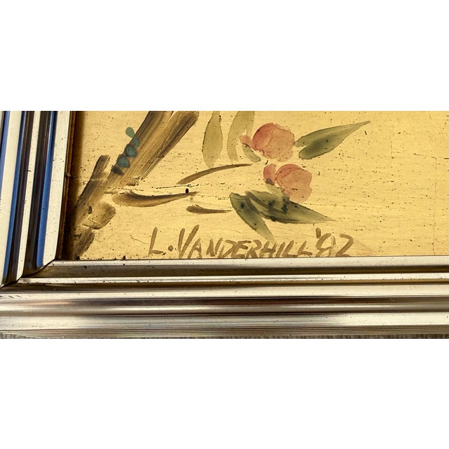 Gold 1982 LaBarge Chinoiserie Églomisé Decorated Wall Mirror, Signed L. Vanderhill For Sale - Image 8 of 11