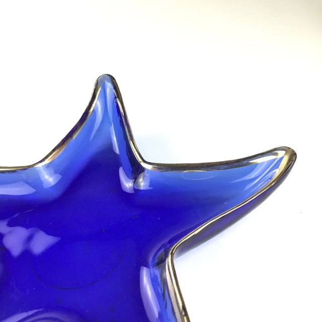 Cobalt Blue Glass Art Star Design Trinket Plate For Sale - Image 4 of 9