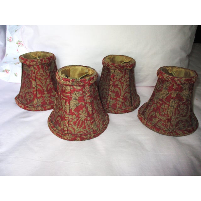 Baroque Vintage 1990s Red & Gold With Lion Design Chandelier Lamp Shades - Set of 4 For Sale - Image 3 of 10