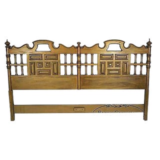 Vintage Gold Painted Mediterranean Spanish Style King Size Headboard For Sale